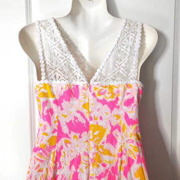 Lilly Pulitzer Crocheted Yoke Sweetheart Sleeveless Shift Dress 00 - Picture 7 of 8